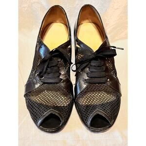 Cool Retro Alec Mesh Peep Toe Leather Heels Brazilian Size 9 FLAWS  Plz Read.
